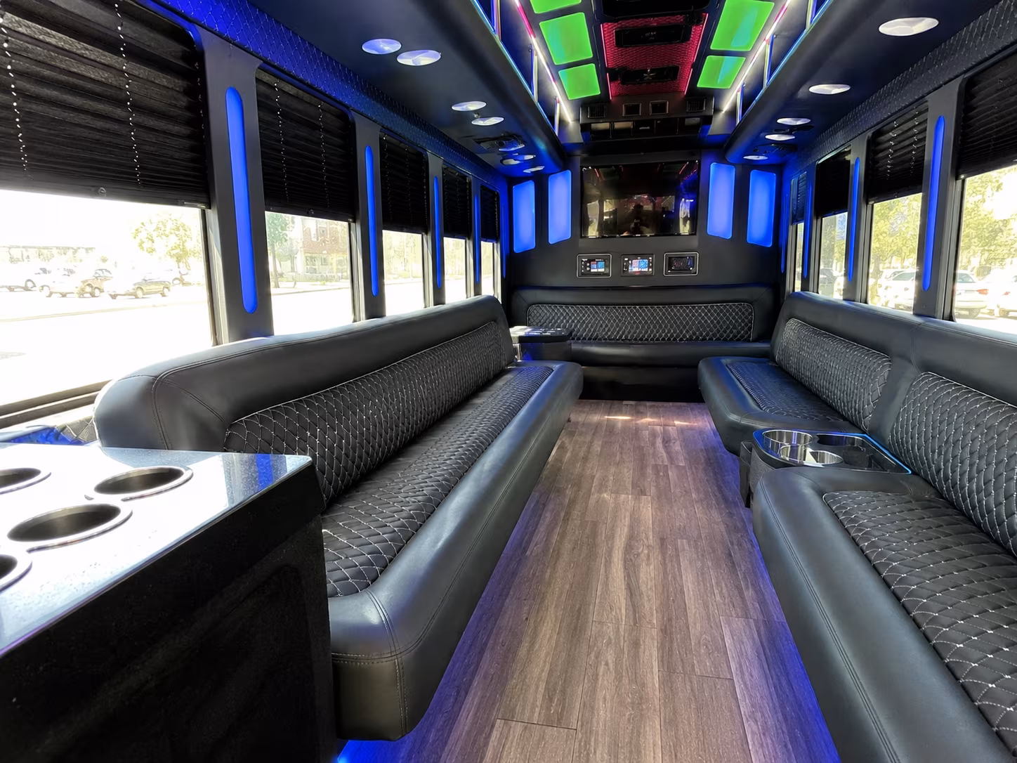 cupertino 15 passenger party bus inside