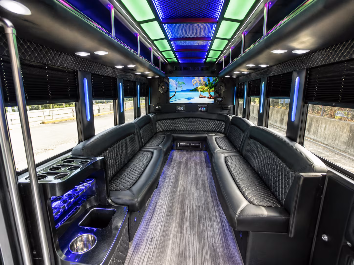 cupertino 18 passenger party bus inside